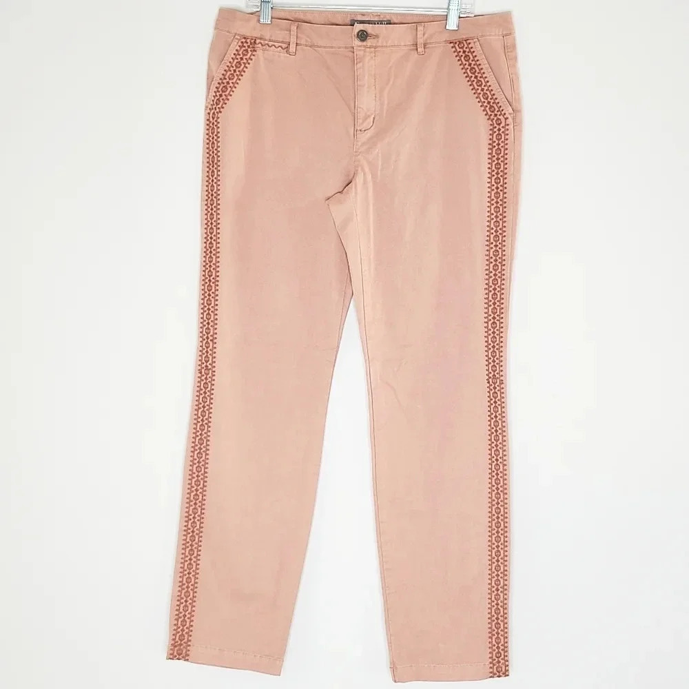New Garnet Hill Pink Embroidered Chino Pants 12
